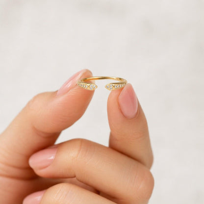 bypass ring nail head ring pointed ring double tip ring open band ring crystal pave ring yellow ring sleek band ring