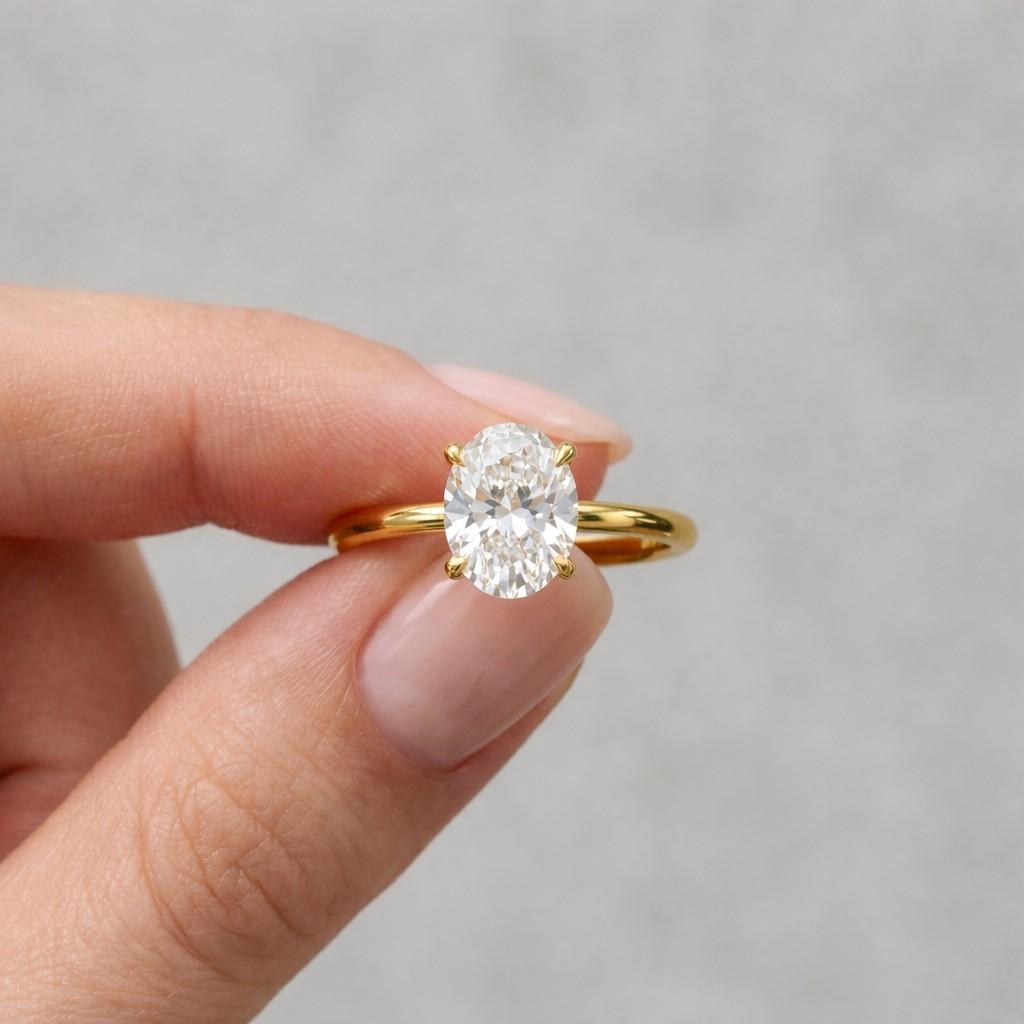 5 carat lab grown oval diamond hidden halo engagement ring, 14k solid gold two tone modern statement ring
