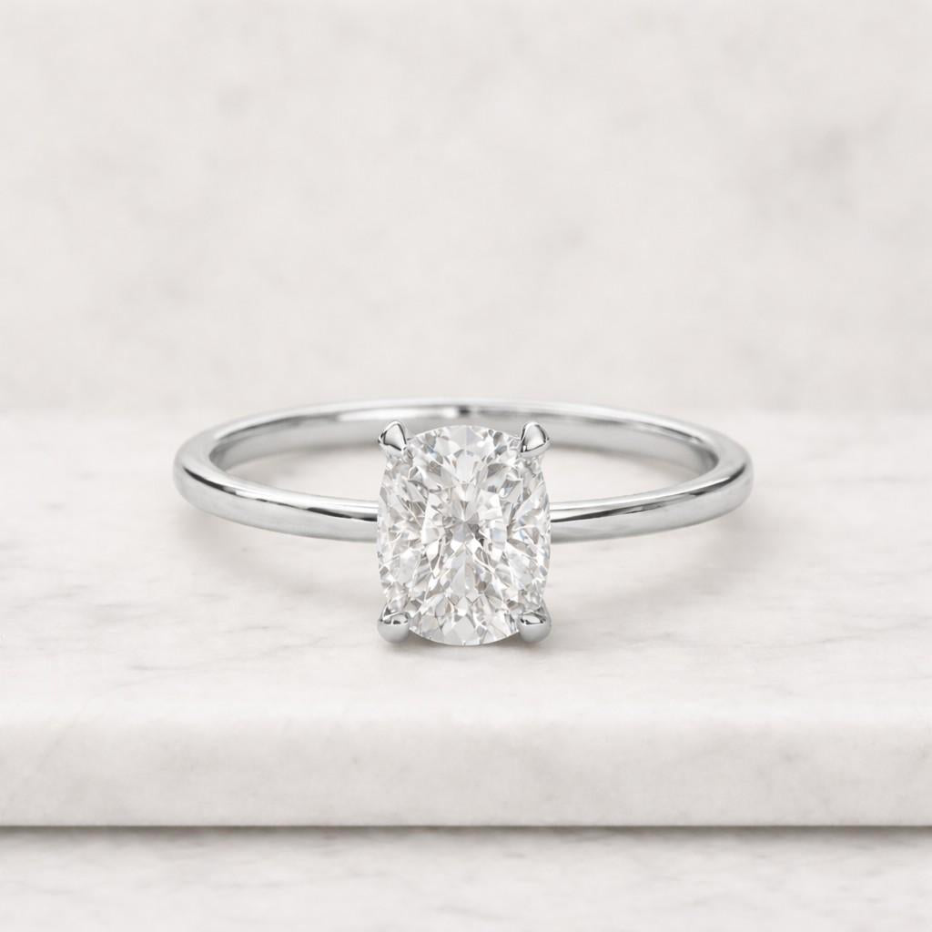 Cushion Solitaire Moissanite Ring In 14K Solid Yellow Gold, 3.00 Carat Cushion Cut Colorless Moissanite Engagement Ring, Cushion Cut Ring