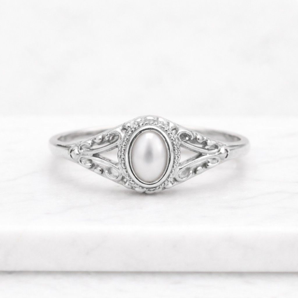 vintage akoya pearl engagement ring solid gold rose flower ring natural inspire pearl ring leaf floral ring art deco promise rings for women