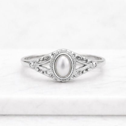 Vintage Akoya Pearl Engagement Ring Solid Gold Rose Flower Ring Natural Inspire Pearl Ring Leaf Floral Ring Art Deco Promise Rings for Women