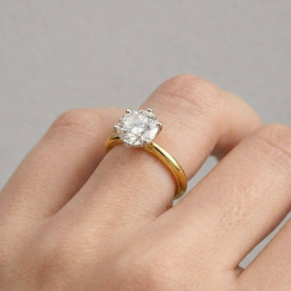 3CT Round Brilliant Lab Diamond Ring, Tulip Basket Solitaire Engagement Ring, Six Prong Round Cut Gold Ring, Classic Bridal Jewelry
