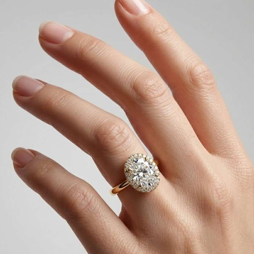 1.50ct oval cut lab grown diamond halo engagement ring, vintage style oval diamond ring, 14k gold cluster halo ring, igi certified