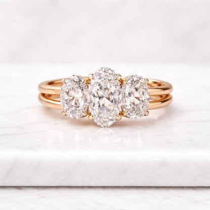 Oval Cut Lab Grown Diamond Engagement Ring, Oval Diamond Three Stone Ring For Wedding Gift, 14K Gold Trilogy Ring, Anniversary Gift For Her