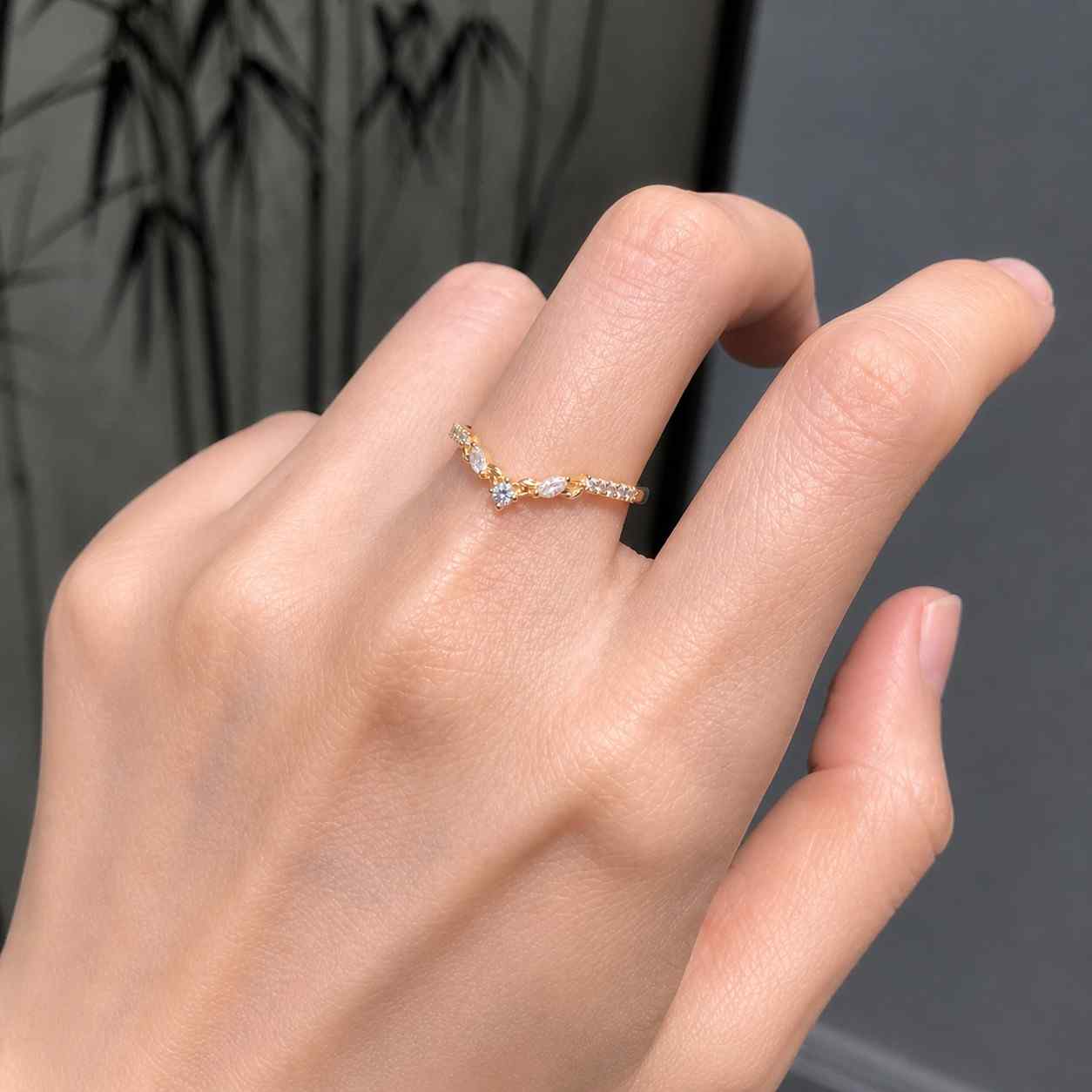 Custom Marquise Round Wedding Band Unique Lab Grown Diamond Wedding Ring Curved Wedding Band Enhancer Chevron V Shaped Marquise Cut Diamond