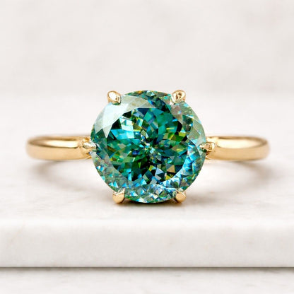 8 Carat Green Round Cut Halo Three-stone Certified VVS Moissanite Ring