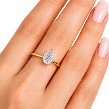 2.00Ct Pear Cut Lab Grown Diamond or Moissanite Engagement Ring, Marquise-Round Accent 14K-Solid-Gold Ring