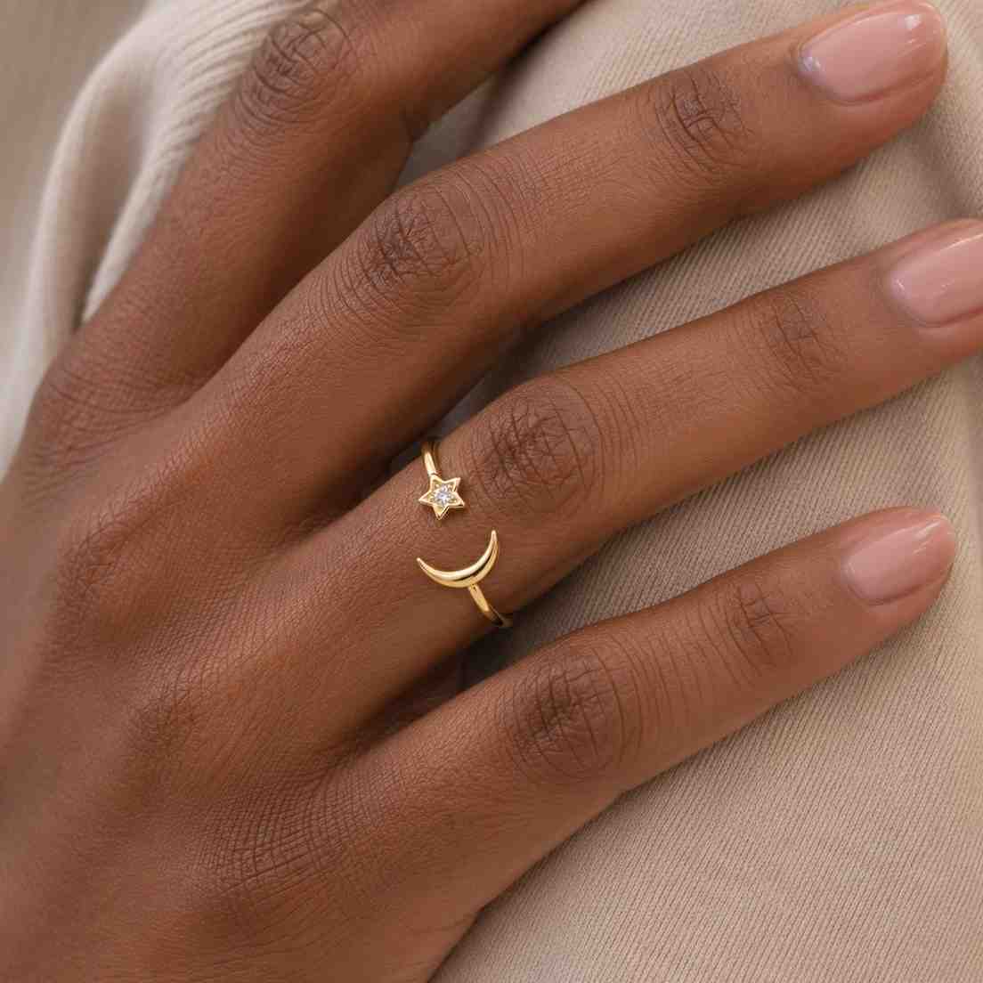 celestial band moon star ring moon and star ring open cuff ring adjustable band gold band delicate ring fine ring slim band polished band smooth ring lightweight ring women jewelry