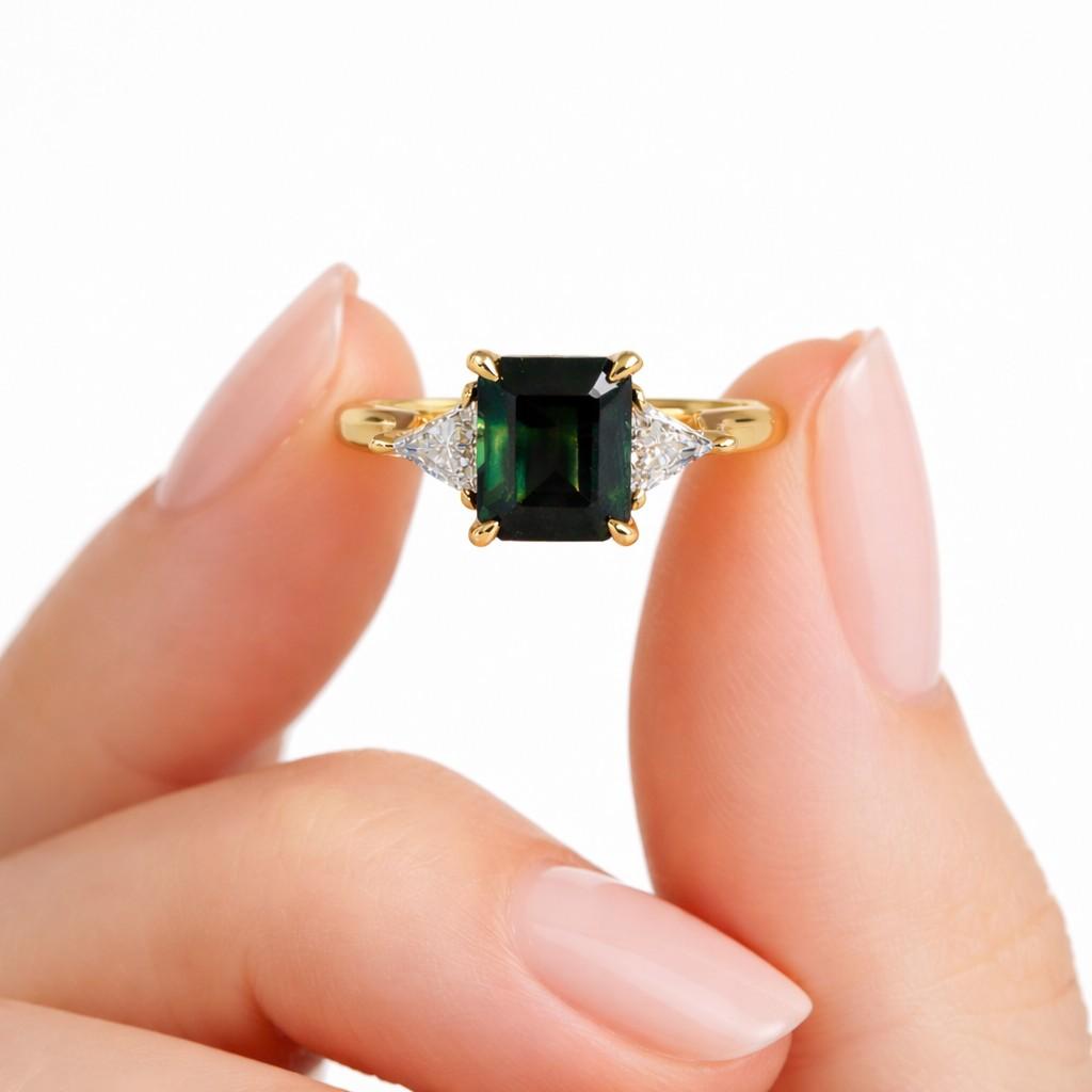 center stone ring side stone ring rectangular ring dark green ring forest green ring cocktail ring anniversary ring wedding ring stackable ring artisan ring gift ring fashion ring