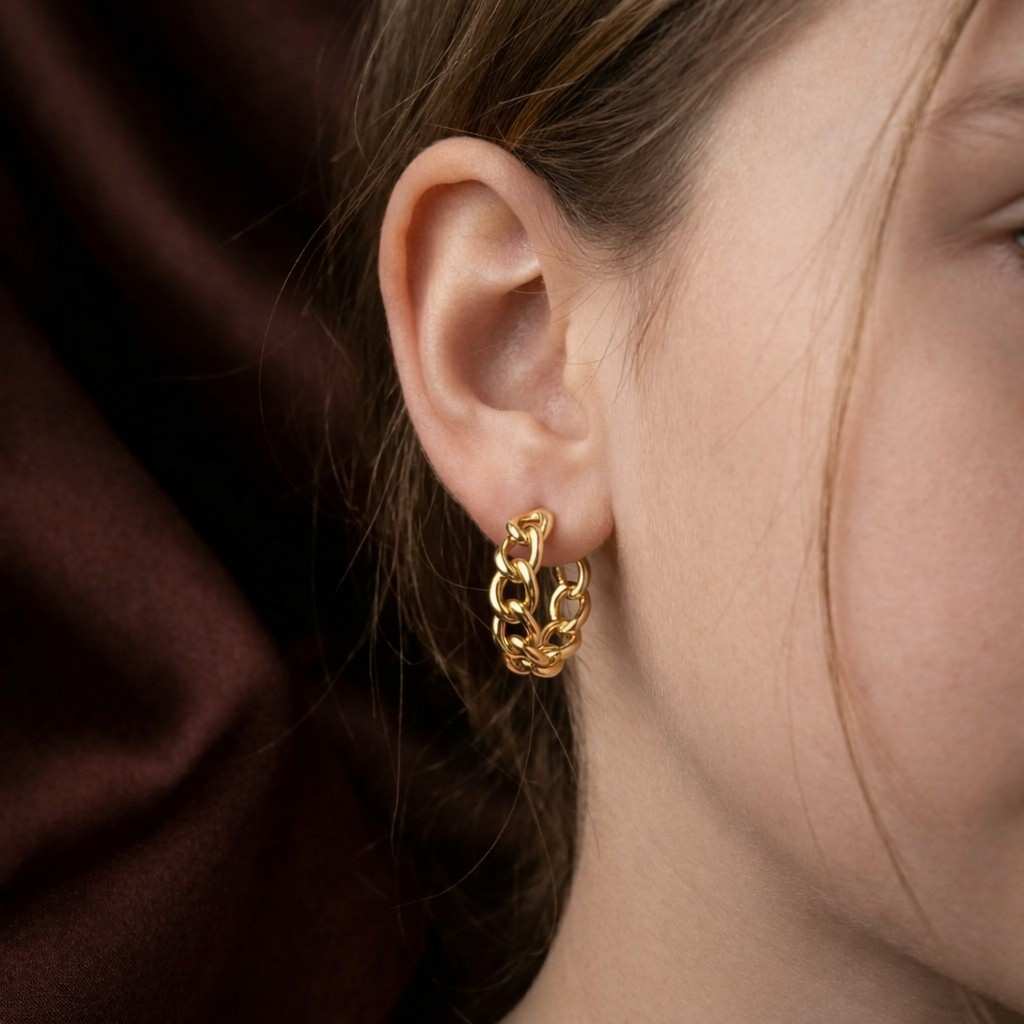 chain earrings gold chain earrings hoop chain earrings chunky hoop earrings statement hoop earrings link hoop earrings bold earrings