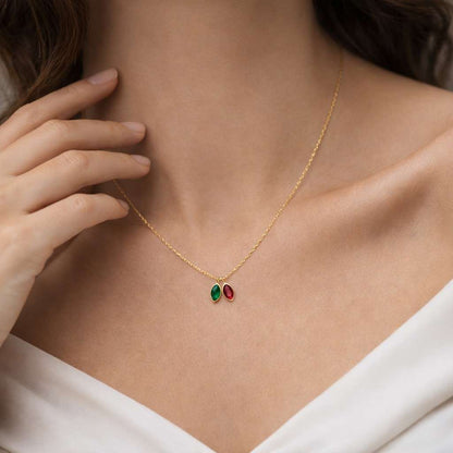 Custom Marquise Birthstone Leaf Necklace – Personalized Sterling Silver Family Jewelry

