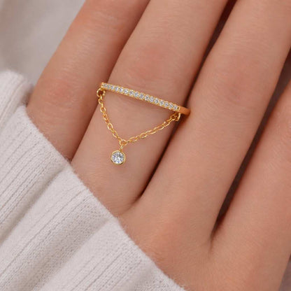 chain ring dangle ring charm ring gold ring thin ring stacking ring pave ring crystal ring bezel charm ring drop charm ring delicate ring dainty ring womens ring fashion ring everyday ring