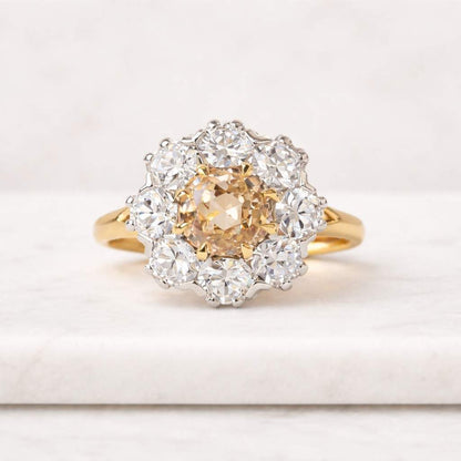 2.5 Ct Round Cut White Sapphire Cluster Halo Engagement Ring, Floral Style Wedding Ring, Anniversary Gift, Sterling Silver, Yellow Gold Over