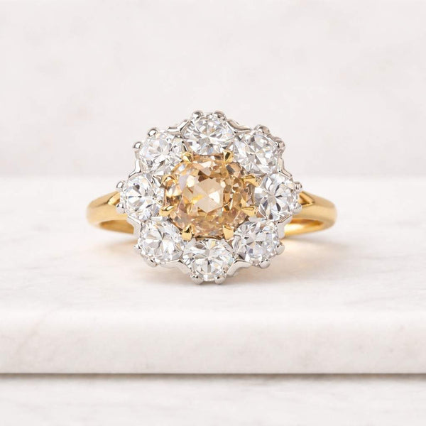 2.5 Ct Round Cut White Sapphire Cluster Halo Engagement Ring, Floral Style Wedding Ring, Anniversary Gift, Sterling Silver, Yellow Gold Over