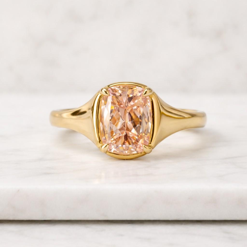 Pink Cushion Cut Lab Diamond Engagement Ring | Minimalist Gold Solitaire Ring, Anniversary Gift
