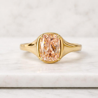 Pink Cushion Cut Lab Diamond Engagement Ring | Minimalist Gold Solitaire Ring, Anniversary Gift
