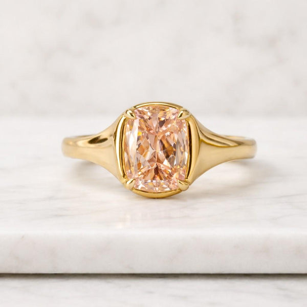 Pink Cushion Cut Lab Diamond Engagement Ring | Minimalist Gold Solitaire Ring, Anniversary Gift
