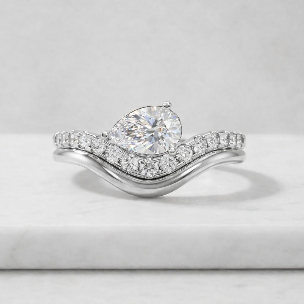 chevron band wave ring fitted wedding band contour bridal band curved stack ring sparkle band ring accent stone ring side stone ring elegant bridal ring
