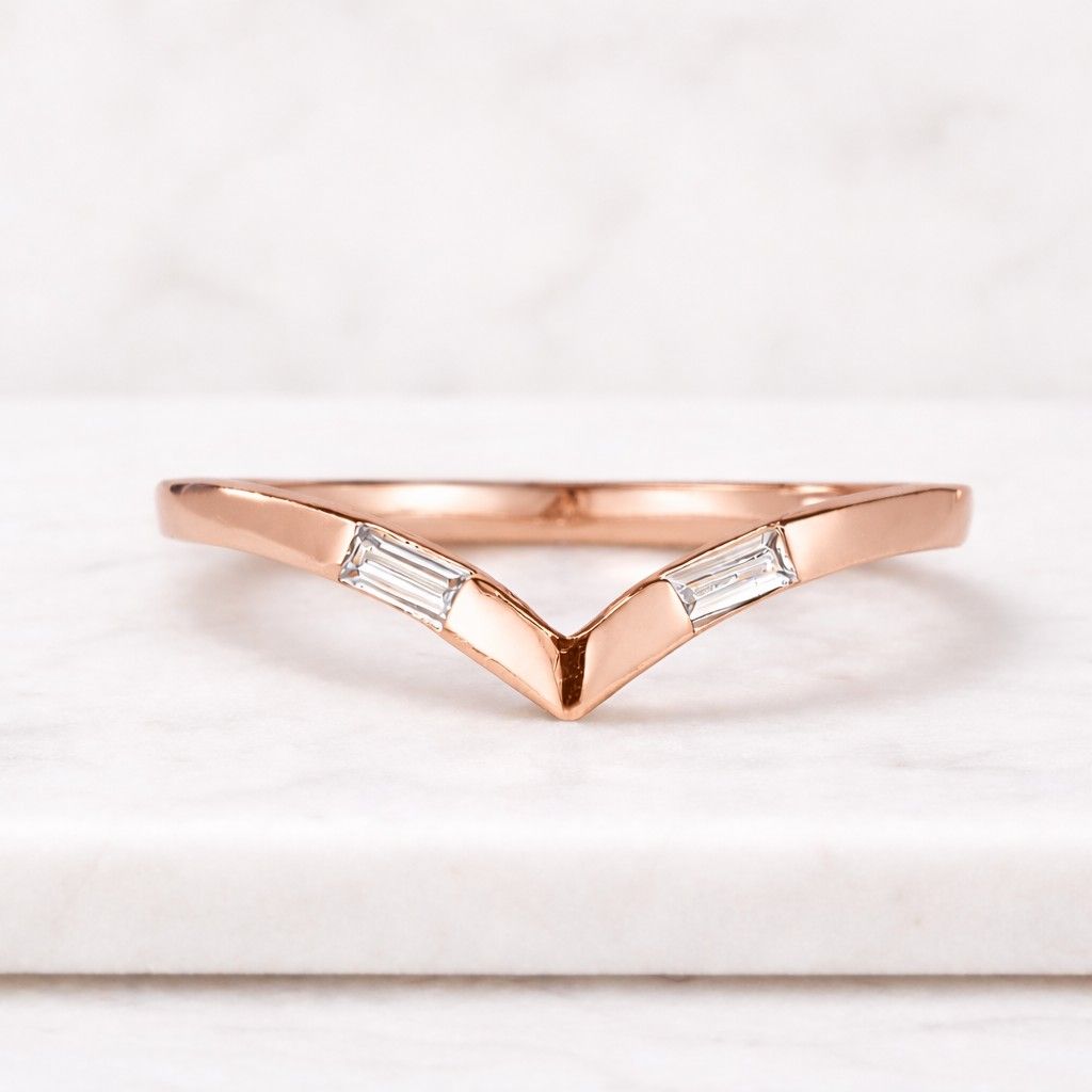 unique baguette cut emerald wedding band rose gold wavy band moissanite curved stacking ring personalized bridal gifts handmade ring