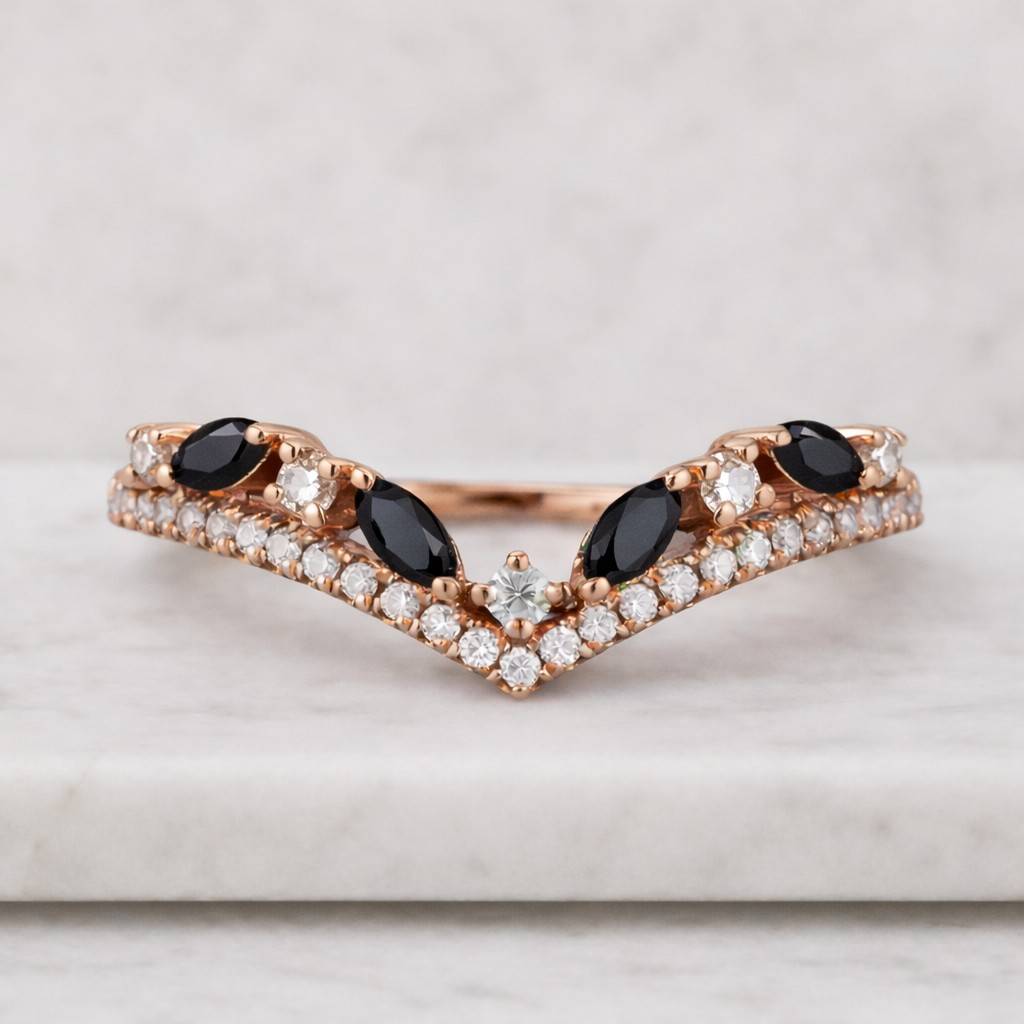 chevron ring v ring wishbone ring contour ring curved ring stackable ring nesting ring crown ring black stone ring