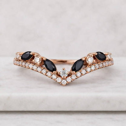 chevron ring v ring wishbone ring contour ring curved ring stackable ring nesting ring crown ring black stone ring