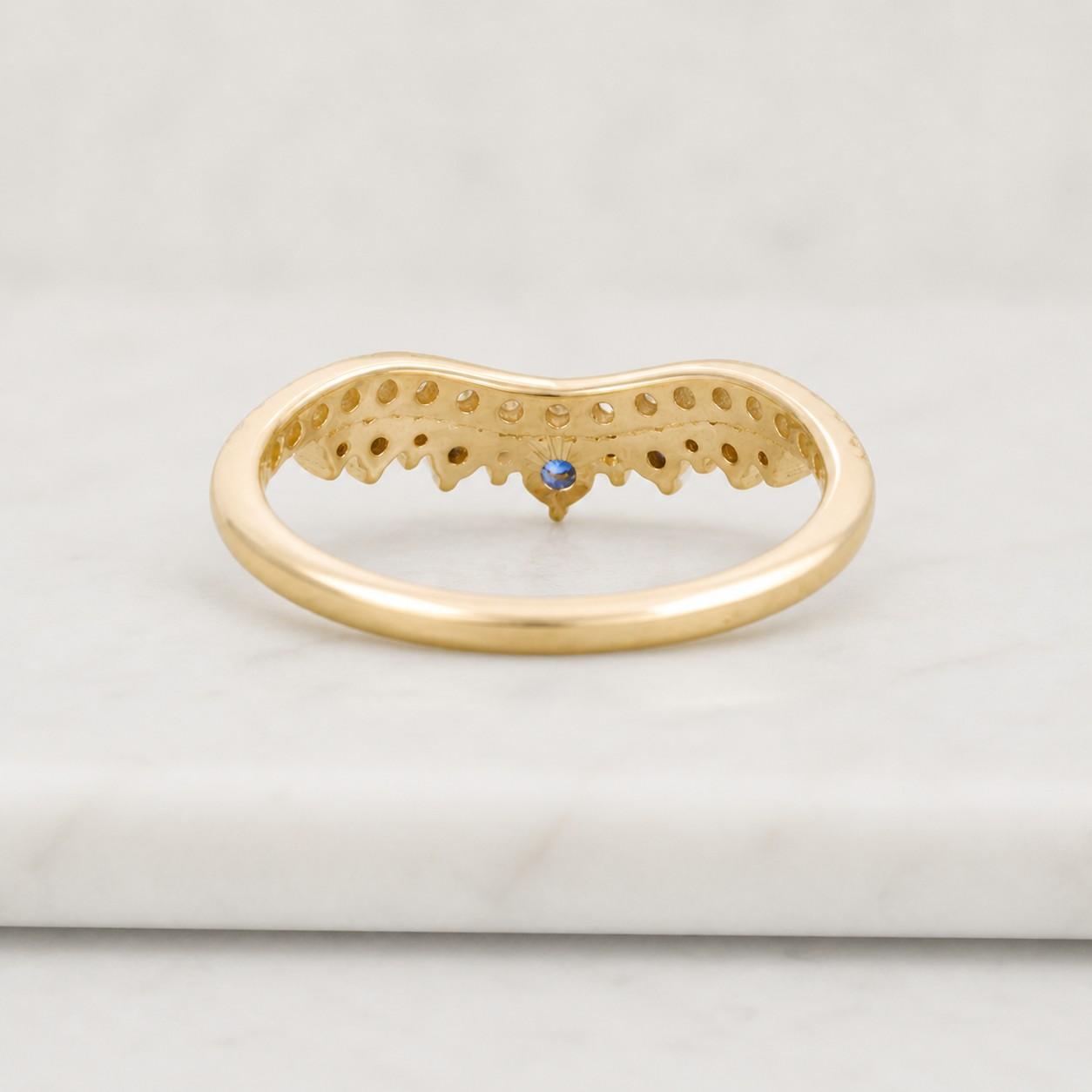 natural diamond two row chevron band, round cut diamond wedding band, blue natural diamond curved stackable matching band, 14k gold band