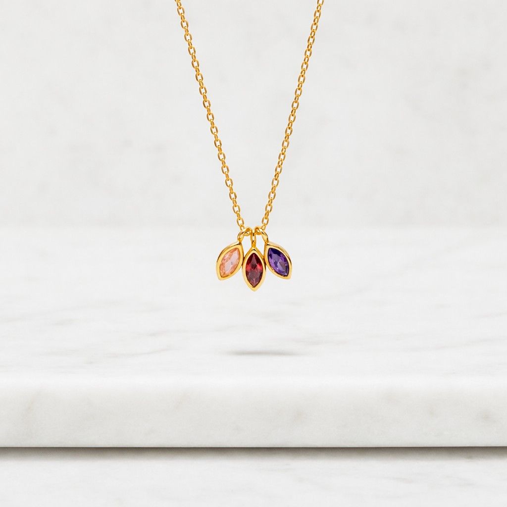 14K Marquise Birthstone Necklace with Multi Stones • Solid Gold Family Necklace • Personalized Jewelry for Mom, Grandma • Birthday Gift
