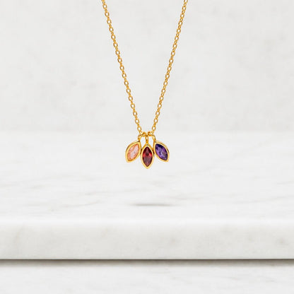 14K Marquise Birthstone Necklace with Multi Stones • Solid Gold Family Necklace • Personalized Jewelry for Mom, Grandma • Birthday Gift
