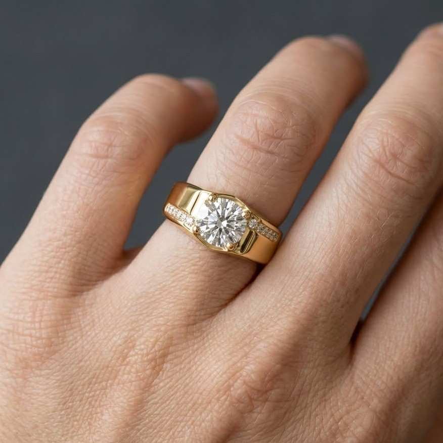 Solid Gold 6.5mm Round Moissanite Wedding Band