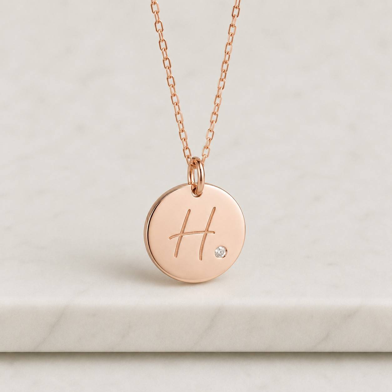 circle necklace engraved pendant letter h custom initial name necklace monogram pendant round charm rose pendant shiny pendant smooth pendant