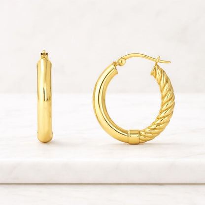Gold Hoop Earrings Medium Size / 14k Twist Rope Earrings 20MM / Rope Chain Hoop Earrings / Twisted Rope Hoops / Twisted Cable Hoop Earrings
