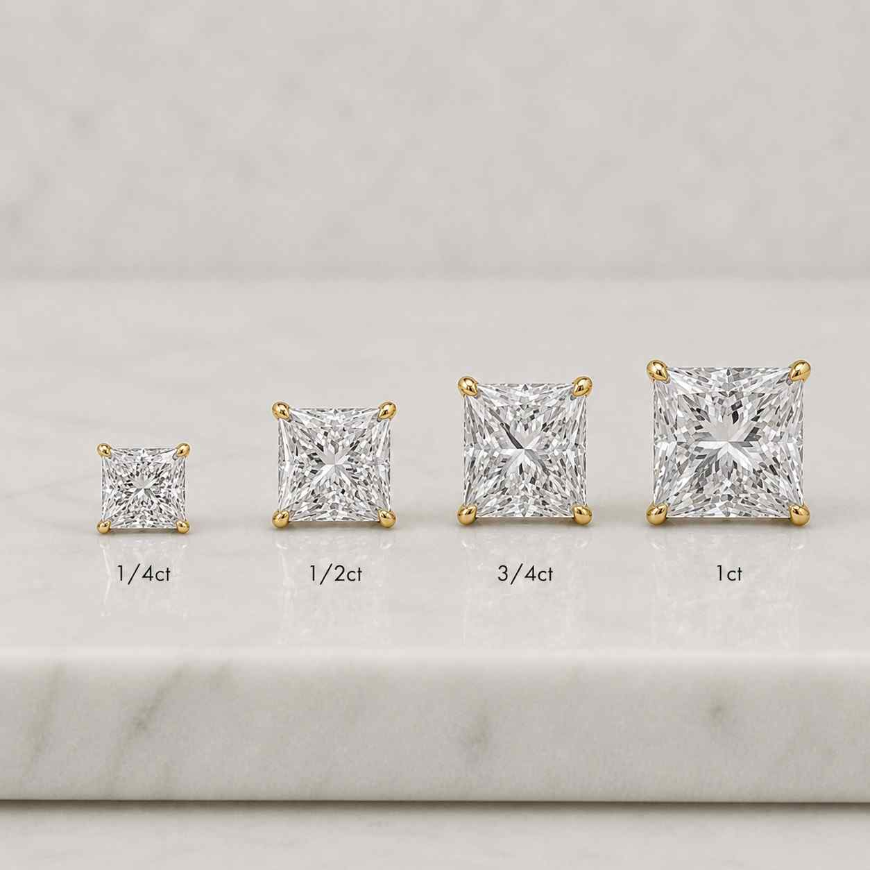 0.50–4ctw princess cut lab-grown diamond stud earrings | 14k gold | igi certified solitaire studs

