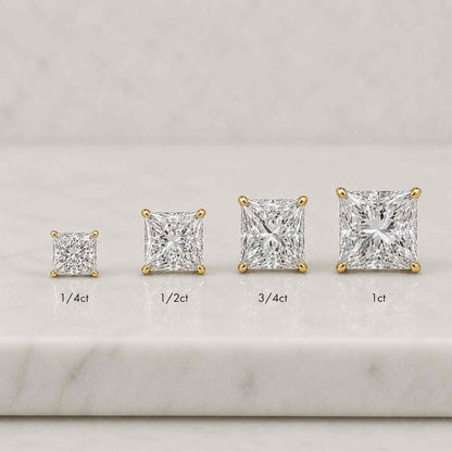 0.50–4CTW Princess Cut Lab-Grown Diamond Stud Earrings | 14K Gold | IGI Certified Solitaire Studs
