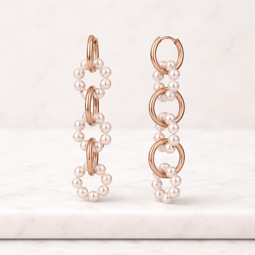 pearl tassel drop earrings – gold plated hoop earrings, elegant long pearl dangle earrings, bridal wedding jewelry, gift for her
