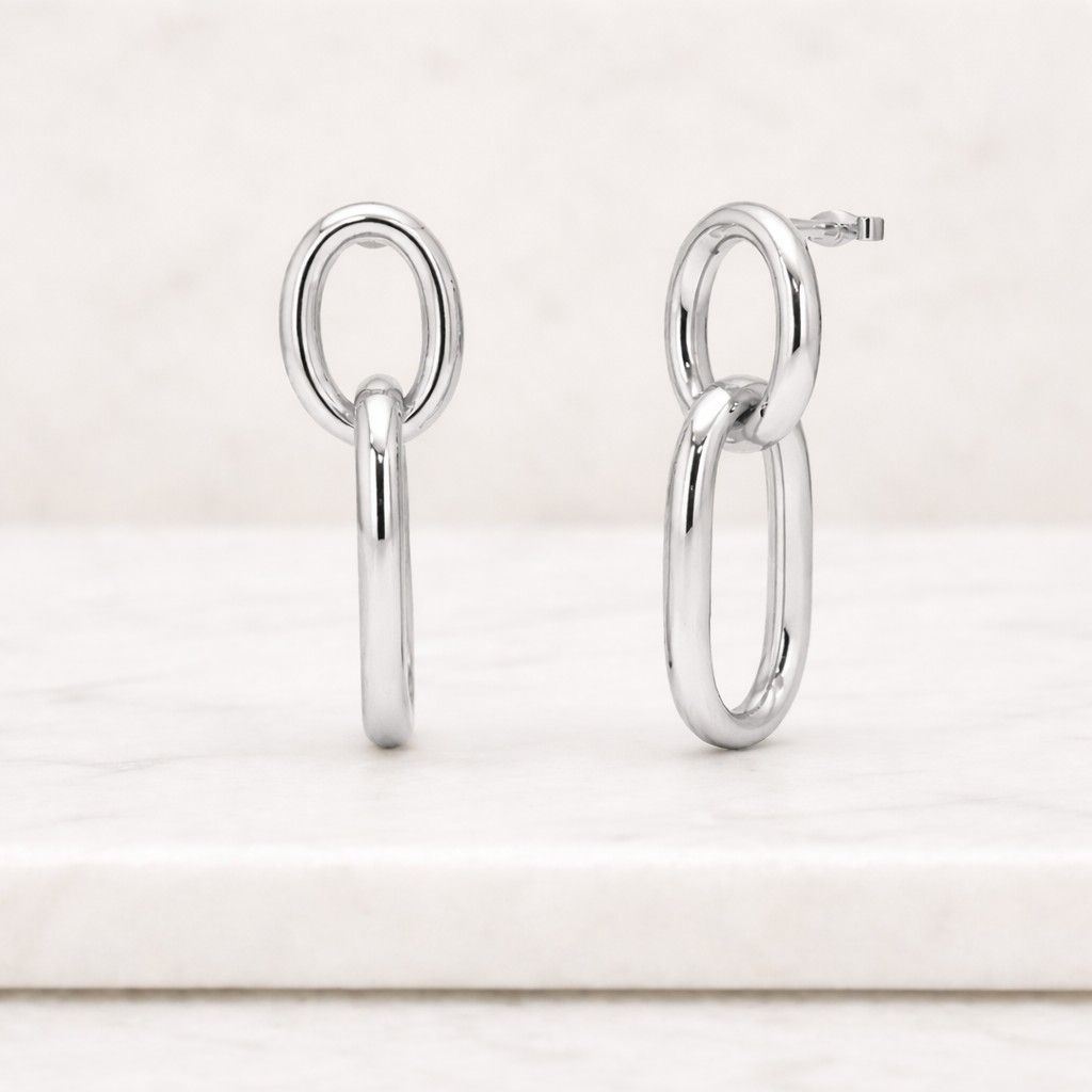 Modern Industrial Chic Link Earring (Sliver925 rhodium 9k Gold)