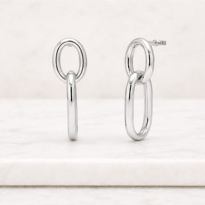 Modern Industrial Chic Link Earring (Sliver925 rhodium 9k Gold)
