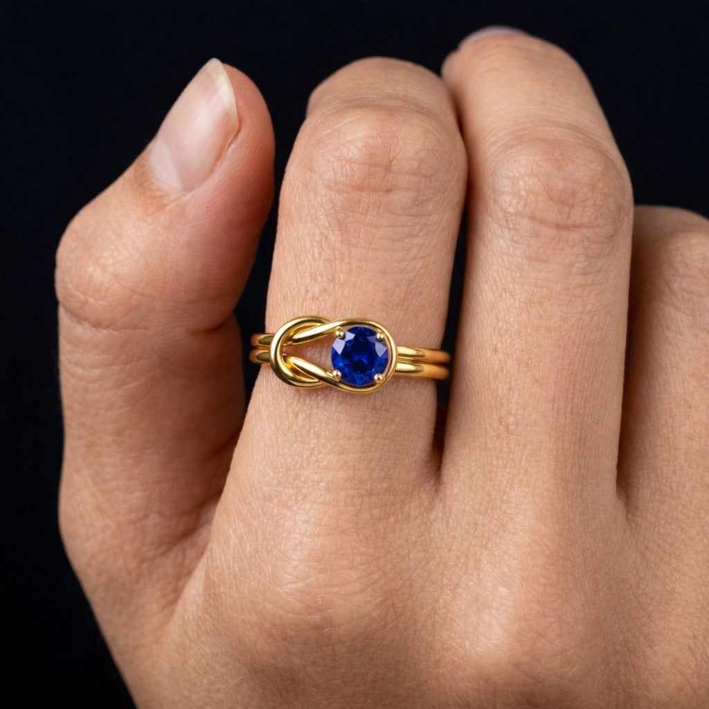 Natural Blue Sapphire Ring, 925 Sterling Silver Gold Plated, Round Cut Gemstone, September Birthstone
