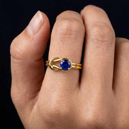 Natural Blue Sapphire Ring, 925 Sterling Silver Gold Plated, Round Cut Gemstone, September Birthstone
