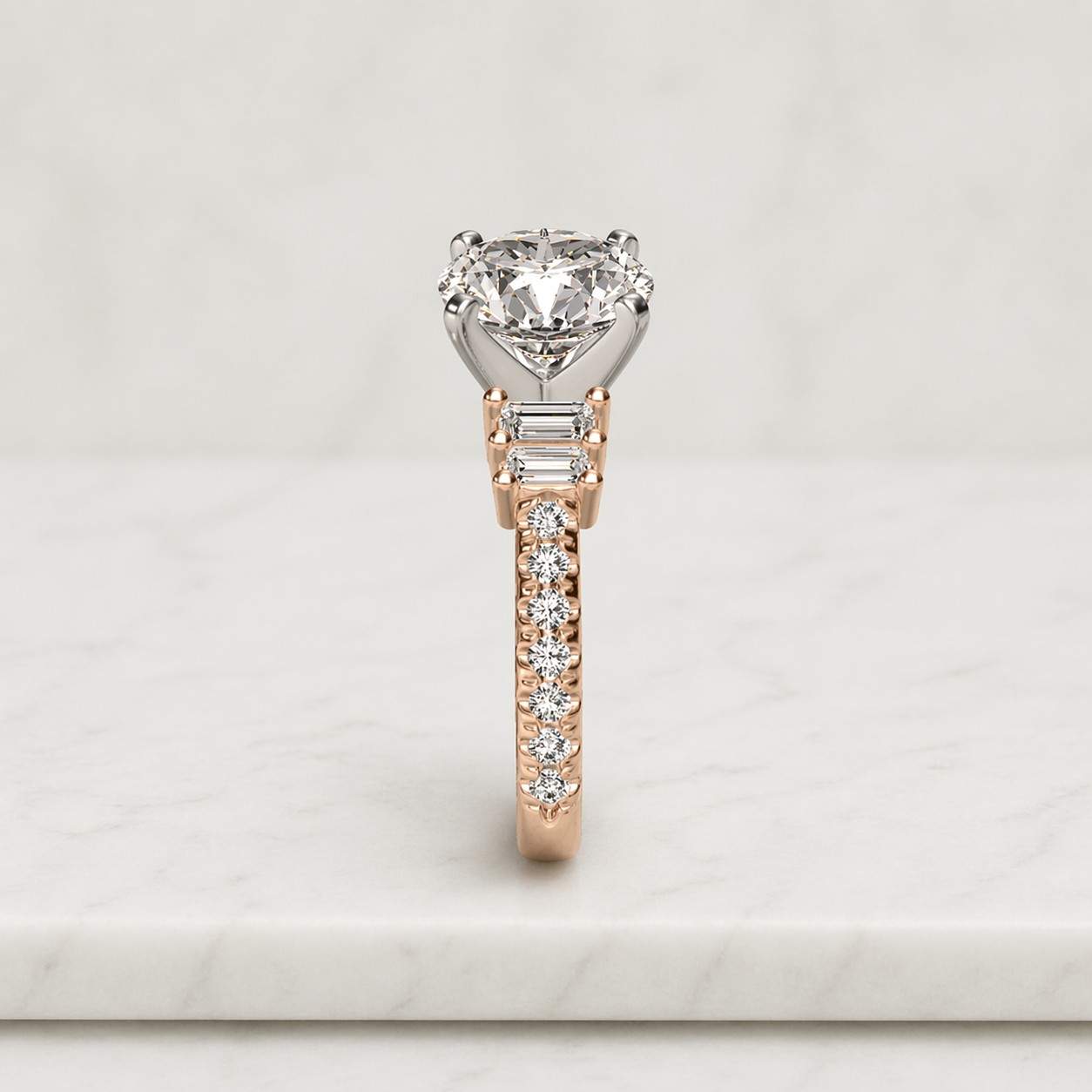 2.0 ct round brilliant cut moissanite diamond engagement ring, 3 side pave wedding ring, anniversary gifts, yellow, white, rose gold ring
