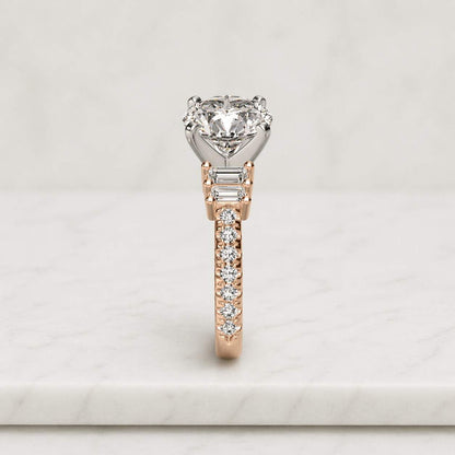 2.0 CT Round Brilliant Cut Moissanite Diamond Engagement Ring, 3 Side Pave Wedding Ring, Anniversary Gifts, Yellow, White, Rose Gold Ring

