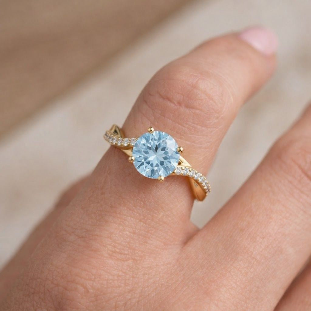 blue aquamarine engagement ring rose gold infinity ring dainty march birthstone ring unique promise ring twig band ring for mothers day gift
