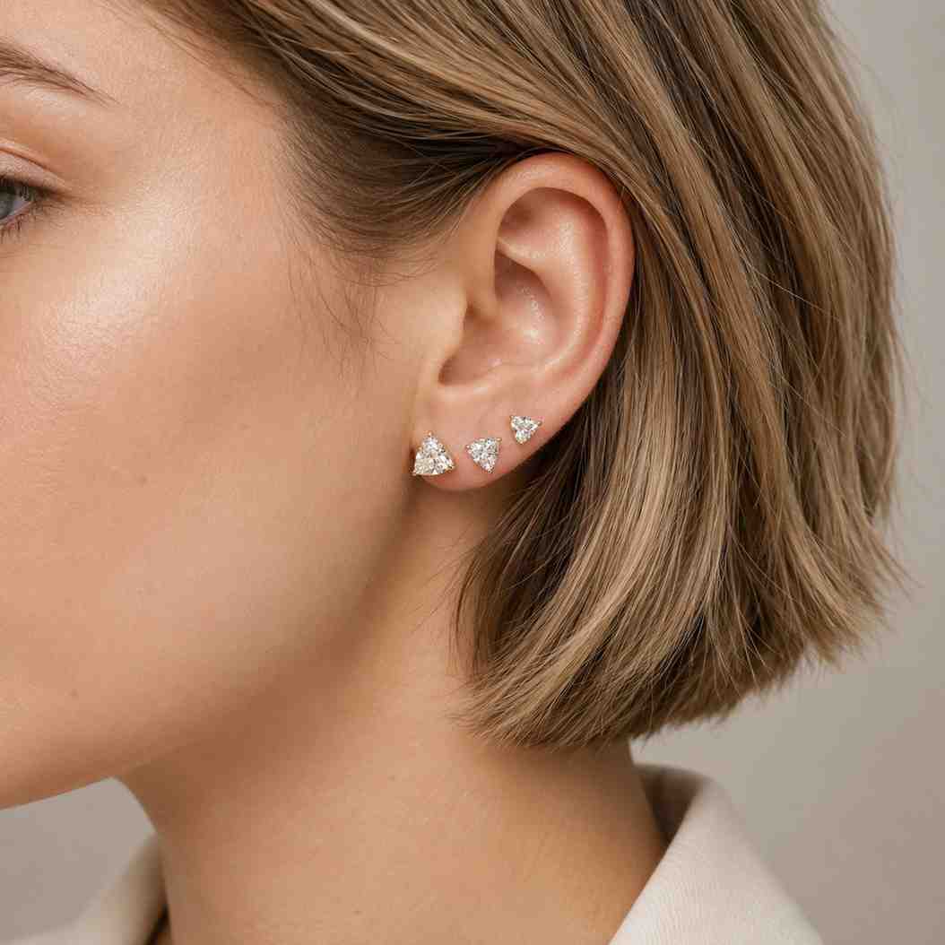 14K solid Gold Trillion lab Diamond Stud Earrings Tringle Shape prong set Diamond Studs Tringle Studs Tiny Everyday Earrings Bride gift her
