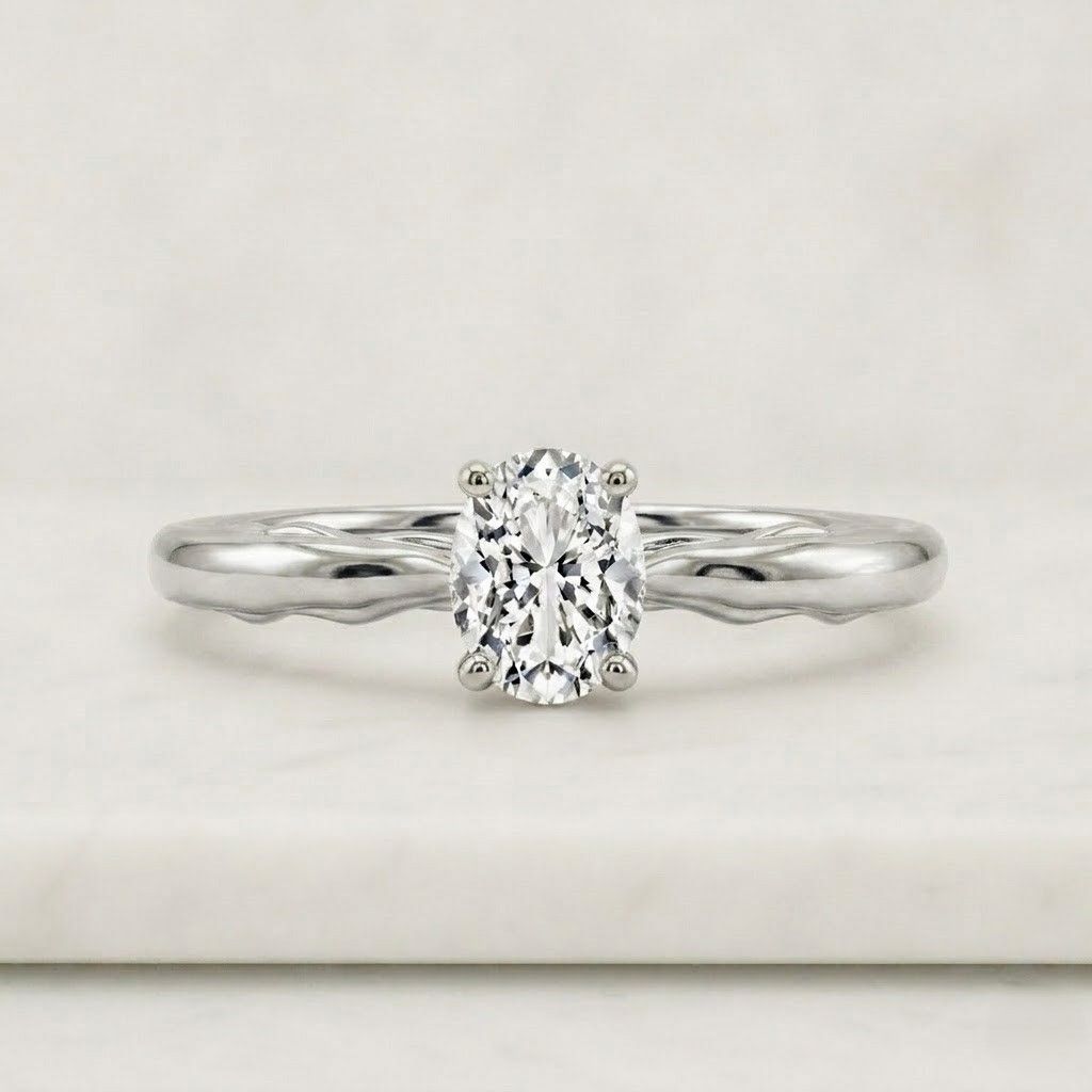 Oval Moissanite Solitaire Engagement Ring: 14k Solid Gold, IGI Lab Diamond Option