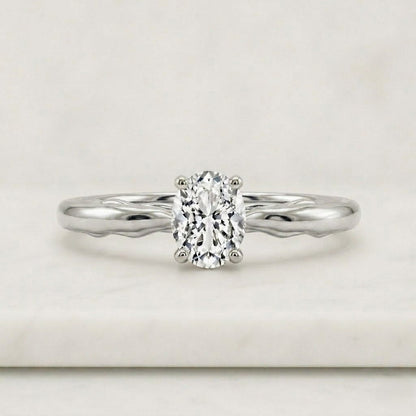 Oval Moissanite Solitaire Engagement Ring: 14k Solid Gold, IGI Lab Diamond Option