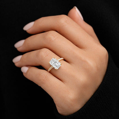 3 CT Radiant Cut Lab Grown Diamond Engagement Ring: Cathedral Bypass Pave Ring, IGI Certified
