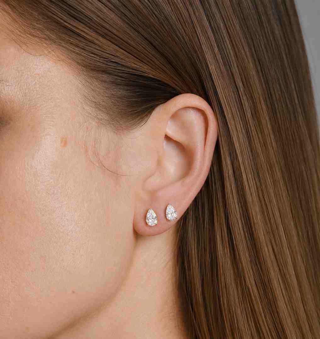 2.00 tcw pear lab diamond stud earrings, solitaire wedding dainty push backs
