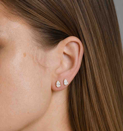 2.00 TCW Pear Lab Diamond Stud Earrings, Solitaire Wedding Dainty Push Backs
