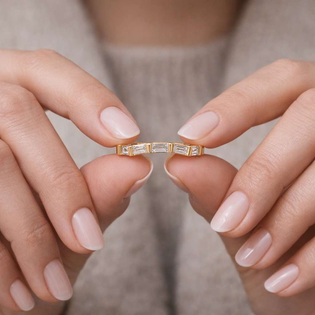 14k solid gold baguette wedding band curved chevron diamond ring for women unique matching band stacking enhancer minimalist promise ring
