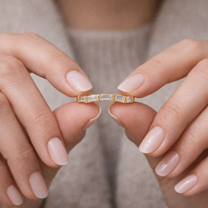 14K Solid Gold Baguette Wedding Band Curved Chevron Diamond Ring For Women Unique Matching Band Stacking Enhancer Minimalist Promise Ring
