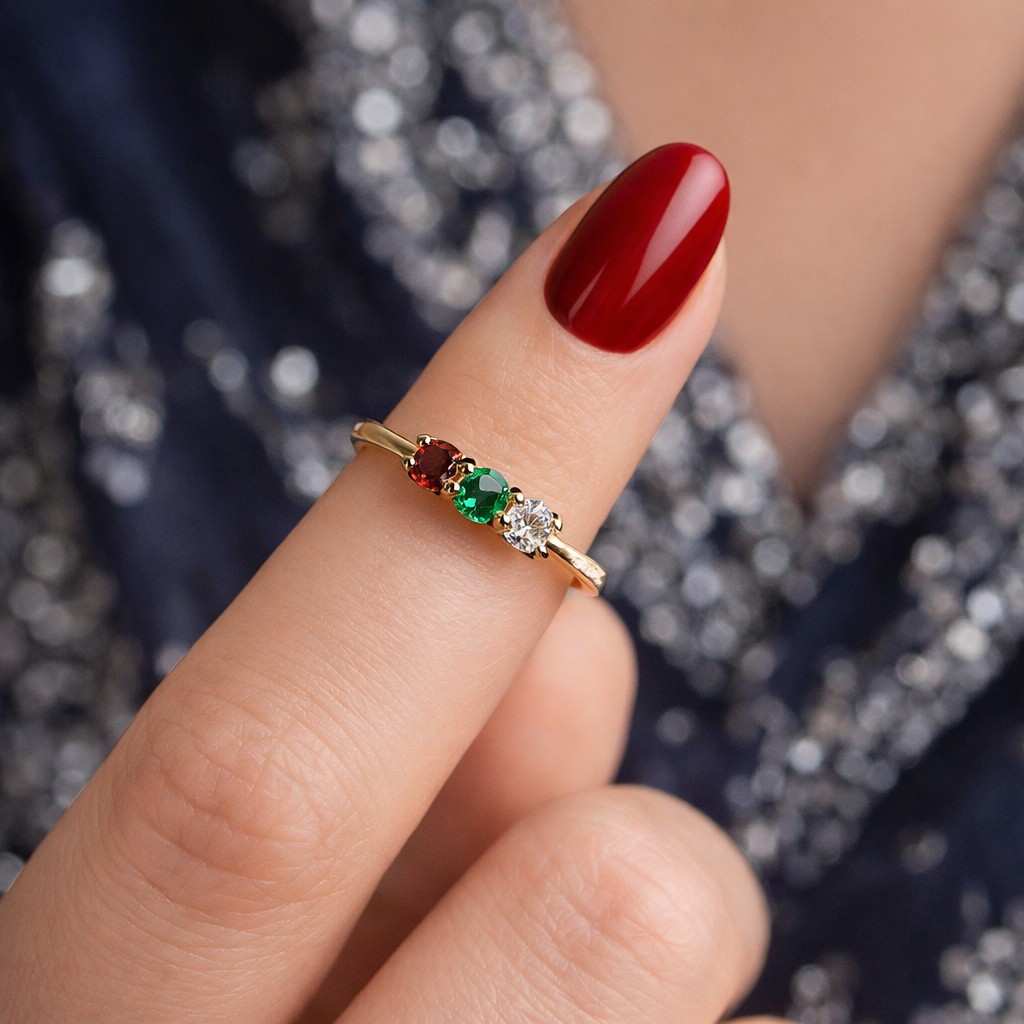 gold rainbow birthstone ring, colorful cz gemstone band, minimalist stacking ring dainty gift for her